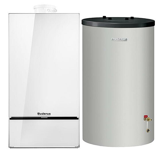 Gasbrennwertgerät GB182i, 24 kW, Buderus, mit Warmwasserspeicher S120, 120L, Erdgas E/H, weiß