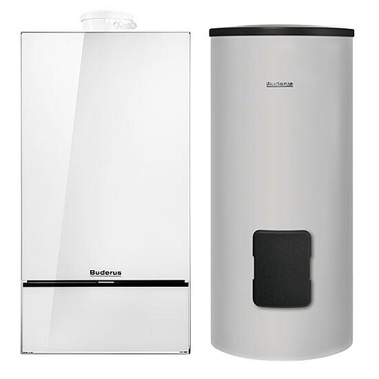 Gasbrennwertgerät GB182i, 24 kW, Buderus, mit Warmwasserspeicher SU160, 160L, Erdgas E/H, weiß