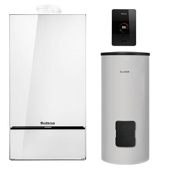 Gasbrennwertgerät GB182i, 14kW, Buderus, mit Warmwasserspeicher SU200, 200l, Erdgas E, TC100, weiß