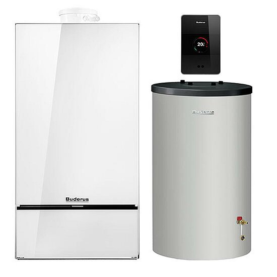 Gasbrennwertgerät GB182i, 14kW, Buderus, mit Warmwasserspeicher S120, 120l, Erdgas L, TC100, weiß