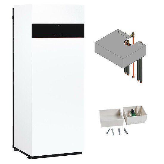 Gastherme Paket Vitodens 222-F, 19 kW, Speicher innenbeheizt, Aufbau-Kit, 7 Zoll Display, Viessmann